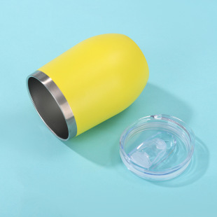 Cross-border 304 stainless steel thermos cup simple spray plastic 12ozU egg cup car portable mini red wine cup