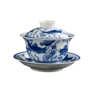 Sicai Gai Bowl Tea Cup Hand-painted Blue and white Fish Play Lotus Leaf Room Home Kung Fu Tea Set Single High-grade Ceramic Tea Bowl