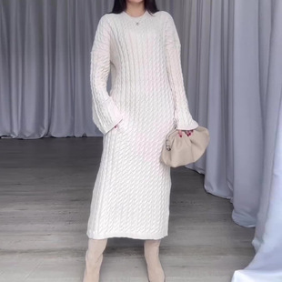 Fall 2023 new European and American cross-border Amazon cross-border solid color thick thread twist long sweater dress women