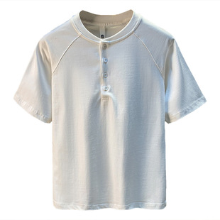 2025 Summer Men's POLO Shirt High-end 100 T-shirt Henley Collar Half Cardigan Thin Short-sleeved T-shirt