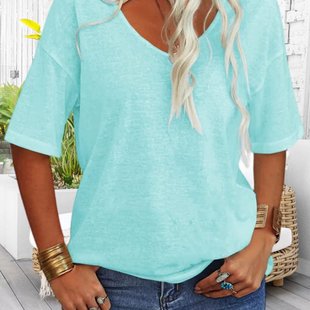 Women's Casual 3 4 Sleeve V Neck Loose Fit t Shirt Cross-Border