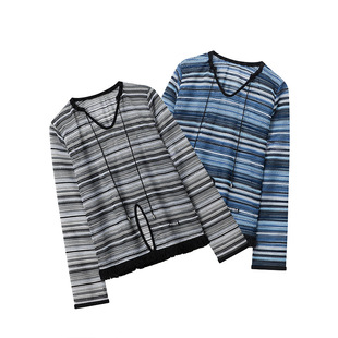HeyHenry24 Spring New Drawstring Crewneck Design Spice Girls Long Sleeve Women's Loose Striped Fashionable Thin Top