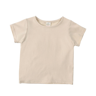 Japanese and Korean children's clothing 2024 Summer new thin cute children's solid color toddler round neck solid color short sleeve