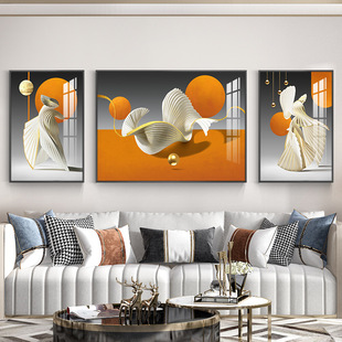 Light Luxury Living Room Decorative Painting Modern Simple Atmospheric Sofa Background Wall Triptych Crystal Porcelain Diamond Sofa Triptych