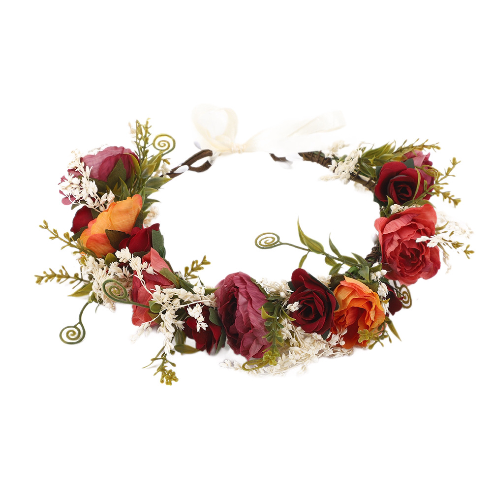 Hawaiian Style Simulated Flower Wreath Headband Wholesale Bride Bridesmaid Vacation Wedding Accessories Dried Flower Headband Hairband for Women