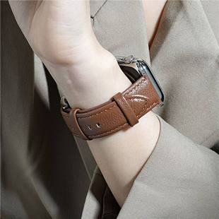 For Apple applewatch Leather Litchi Pattern Huawei Men's and Women's S9 Watch Strap Retro Iwatch Strap