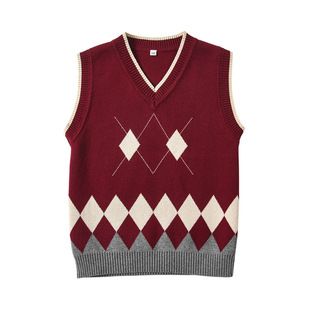 Children's knitted waistcoat vest for boys and girls wool v-neck sweater pullover cotton student school uniform a generation of hair