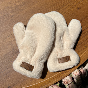 Winter fleece-lined Imitation Rabbit Fur Gloves even Finger Plush Autumn and Winter Warm Gloves Fashion Cute Sweet Girls Students