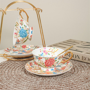 Embroidered coffee cup and saucer suit high-end exquisite British afternoon tea set bone china cup and saucer spoon suit ceramic