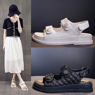 Chanel Style Sandals Women's 2023 New Women's Summer Cyber Celebrant Casual Low Heel Soft Bottom All-Match Flat Beach Women's Shoes