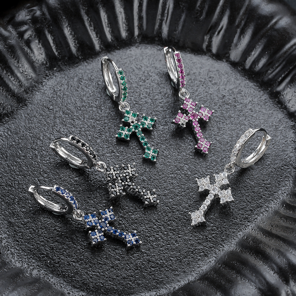 Cross Earrings Men's Amazon Cross-border Classic Earrings Women's High Quality Zircon Fashion European and American Earrings