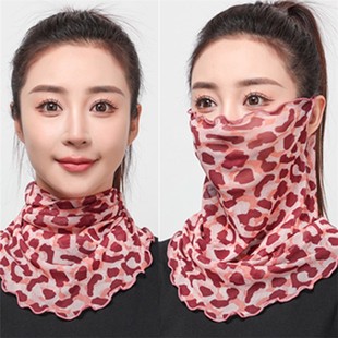 Sunshade Veil Face Covering Breathable Scarf Full Face Face Neck Protection Sunscreen Summer Thin Women's Silk Scarf Spring and Autumn