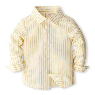 Children's Striped Long-sleeved Shirt Cross-border European and American Children's Clothing Small and Medium-sized Children's Baby One-year-old Autumn Yellow Shirt