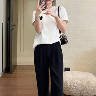 (In stock) Zongzi same style four-leaf clover beaded embroidery solid color round neck T-shirt