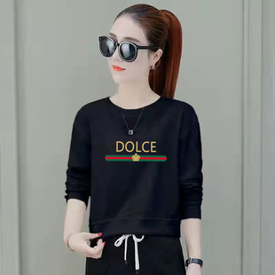 Blue Short Long-sleeved Sweatshirt Women's Loose Korean-style Spring and Autumn New Age-reducing Slim Look Western Style All-match Top