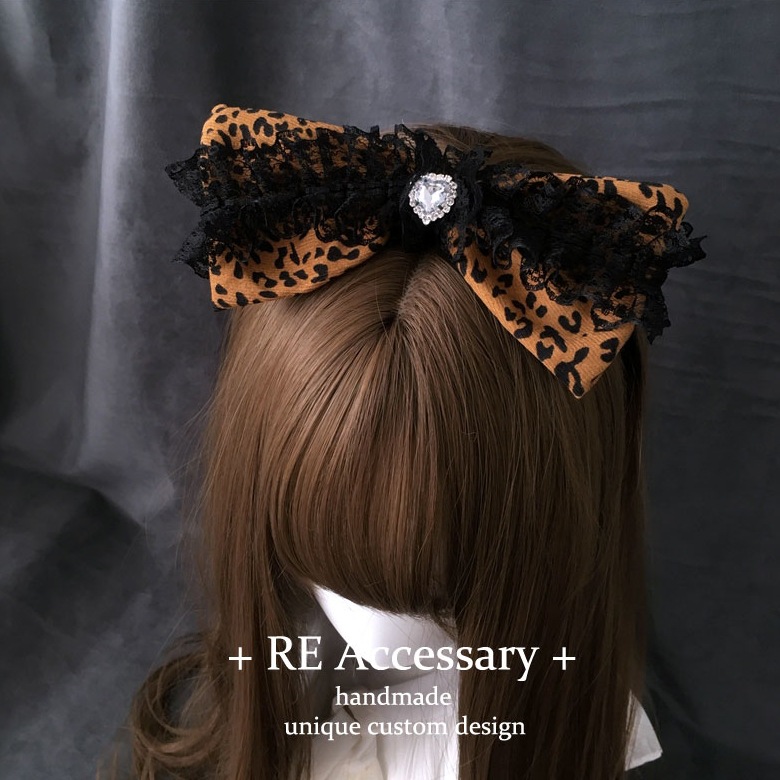 RE Leopard Print Japanese GAL Himeji Full Diamond Bow Hairpin Necklace Leopard Print Hairband y2k Hair Accessories