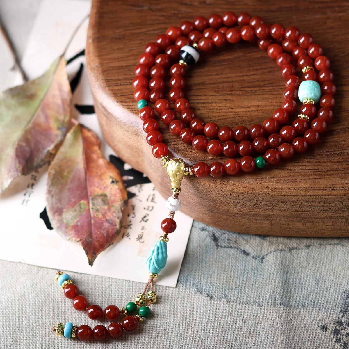 South Red Agate Button Beads Bracelet Wen Play South Red Agate Green Mother Accessories Guofeng Bracelet Jewelry Wholesale Women
