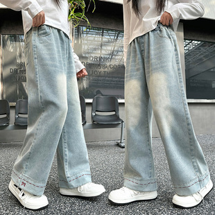 Girls' Straight Leg Jeans Spring and Autumn 2025 New Spring Children's Wide Leg Pants Girls' Big Children's Pants Junior High School Students