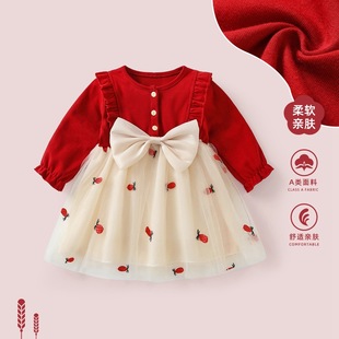 Baby's Short-sleeved Summer dress Women's Treasure 2025 New One-year-old Full Moon Summer Dress Girl's Red Princess Dress