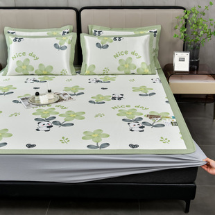 Small Fresh Type A Ice Silk Mat Three-piece Set Printed Summer Mat Foldable Machine Washable Soft Mat Bedding