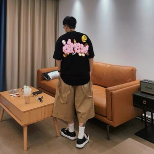 Drew House Smiling Face American High STreeT Loose ShorT-sleeved T-shirT Heavy WeighT 280g Double Yarn Combed CoTTon Fabric