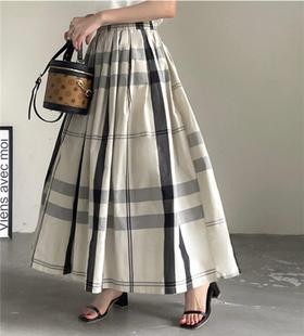 Spot Summer Japanese and Korean New Plaid Large Swing Skirt Long Skirt