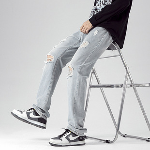 Ripped Jeans Boys Autumn New Straight Loose Trendy Brand Pants Men's American Vibe Autumn Casual Pants