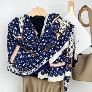 Thin Cotton and Linen Scarf European and American Brand Printed Cotton and Linen Gauze Plain Color Classic Turban Cross-border Explosion Shawl