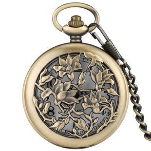 Foreign trade hot sale retro petal flap large pocket watch hollow fashion large dial round hanging watch manufacturers wholesale
