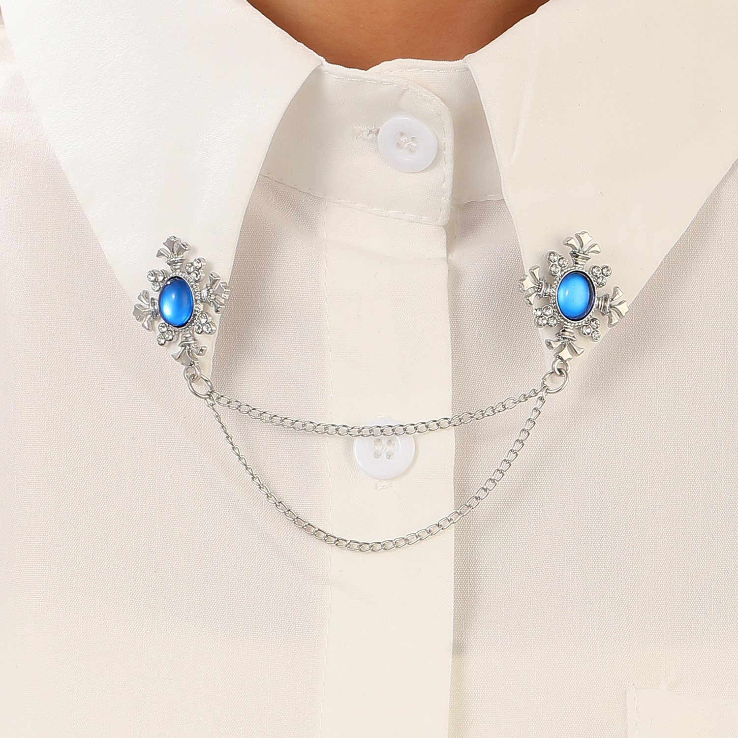 European and American Gemstone Water Drop Collar Chain Tassel Brooch Women's Alloy Skull Hand Cross Corsage Clothing Accessories Men