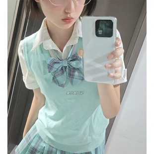 [7195 Collection] Solid Color JK Uniform Vest Stacked Sleeveless Knitwear Pullover Sweater College Style Glass Sea