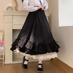 College Style Super Fairy Double-Layer Retro French Ruffled A- Line Skirt Hepburn Style Niche Stitching Design Women's Long Dress