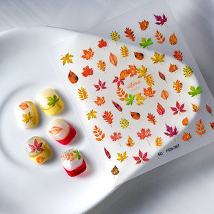 Internet Celebrity Fresh Feather Leaves Nail Art Sticker Embossed Green Plant 5D Decal Nail Decoration Patch Paper