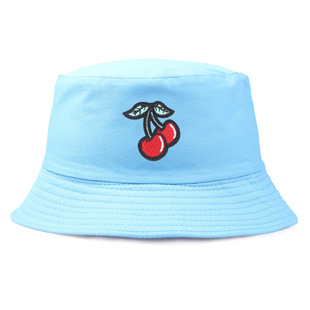 Basin hat female spring and summer new cherry embroidered fisherman hat Korean Simple Men's sunshade sunscreen hat wholesale