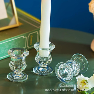 in stock European Style Simple Flower Bottom Glass Candle Holder Romantic Dining Table Candle Holder Creative Home Decoration Home Props