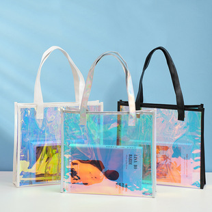 Phantom PVC Handbag Plastic Transparent Bag Printed Logo Hand Gift Bag PVC Laser Handbag Custom