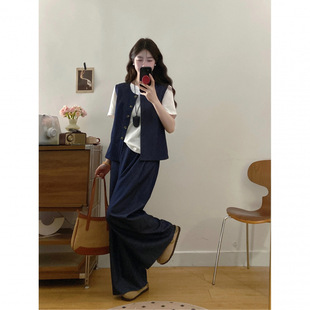 plus size Casual suit 2025 New Summer Women's Vest Top chubby girl Covering Flesh Slim Wide Leg Pants Three-Piece Set