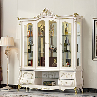 European Style Single Door Wine Cabinet Living Room Wall Display Cabinet Decorative Cabinet French Luxury Carved Sideboard White Glass