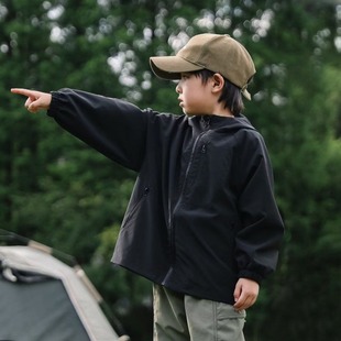 Boys' 2025 Spring and Autumn Children's Coat Thin Hooded Waterproof Loose Charge Clothes Handsome Trendy for Large Children