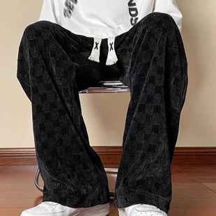 Chessboard Casual Pants Autumn and Winter New Fat plus size Wide Leg Pants Men's Fashionable Brand Loose Casual Pants Men
