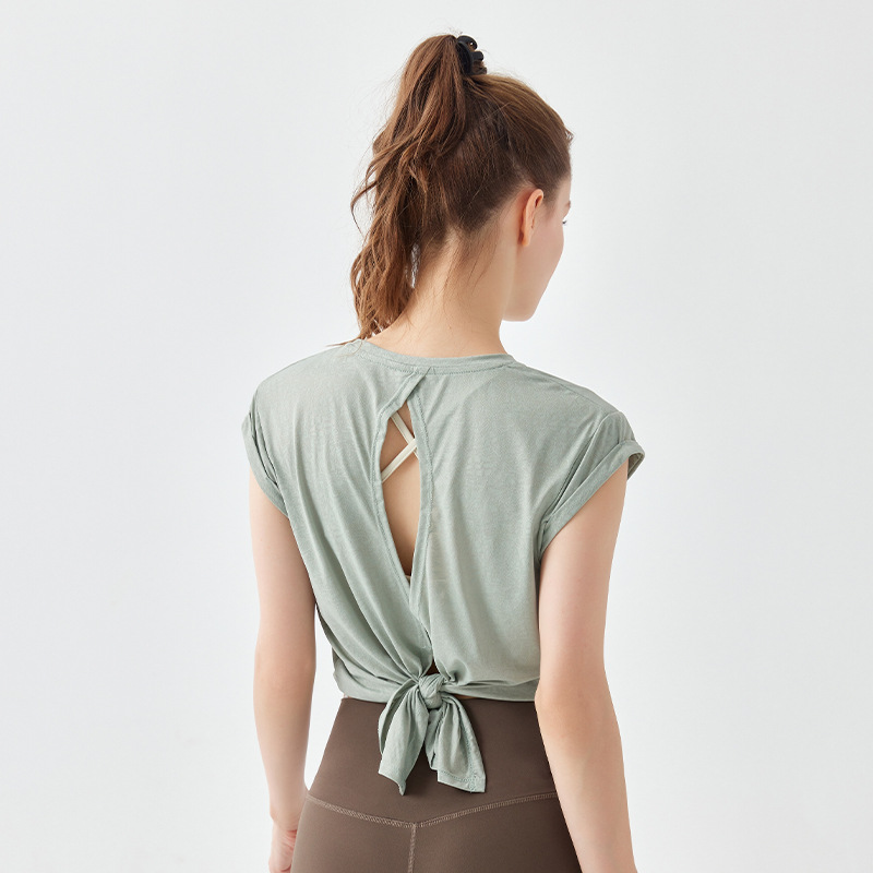 Cross-Border New Summer Short-Sleeved Quick-Drying Breathable Sportswear Backless Swallowtail Top Fitness Running Yoga Wear