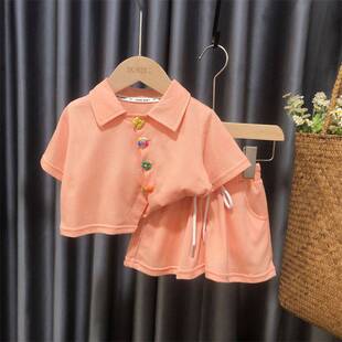 Girls Short-sleeved Suit Baby Girl Summer Clothes Kidsren's Fashionable polo Shirt Sports Fashionable Clothes Summer Two-piece Set Trendy