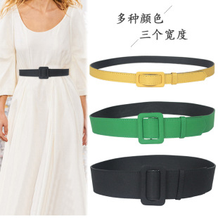 Cross-border Wholesale Simple All-match Solid Color Belt Women's Casual Waist Cover Decorative Fashion Bag Cloth Belt Square Buckle Cloth Belt