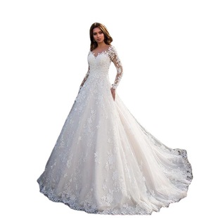 New European and American Women's Amazon Long Sleeve off-shoulder Bridal Wedding Dress dress Dress