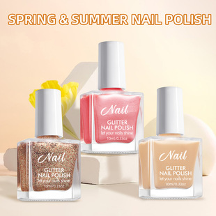 Cross-Border No-Bake Nail Polish Gradient 3-Color Whitening Glitter Water-Based Solid Color Nail Polish Glitter Powder Pearlescent Manicure Set
