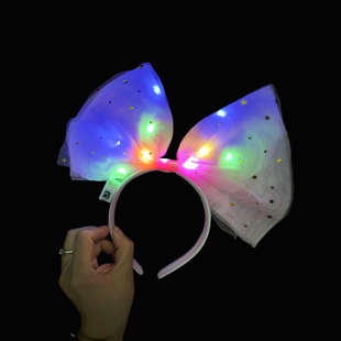New Luminous Oversized Bow Headband Women's French Style Distinctive Fabric Mesh Exaggerated Photo Photo Flash Headwear