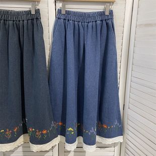 Японская юбка с вышивкой из пэчворка из японского орла свободная дикая уменьшающая возраст маленькая свежая юбка А-образной средней юбка