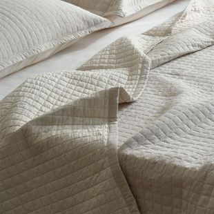 Japanese Style Simple Plain Cotton and Linen Cotton Bed Cover Three-Piece Set Small Square Quilted Cotton Cover Blanket Linen Thickened Bed Sheet