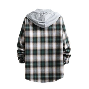 2024 autumn and winter new European size men's fashion hooded plaid fashion casual loose shirt coat factory wholesale