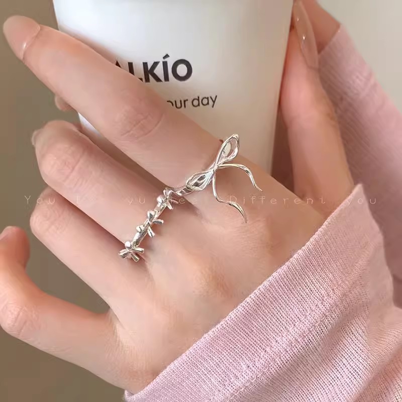 Ballet Girl Ribbon Bow Ring Women's 2024 New High-end Finger Ring Summer Elegant Simple Ring